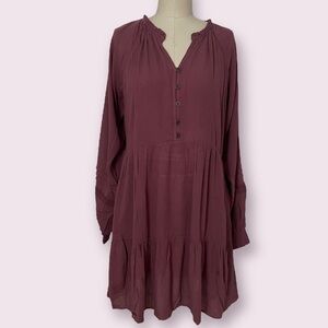 Women’s Long Balloon Sleeve Mini Tiered Dress - Knox Rose Dark Melrose Size M